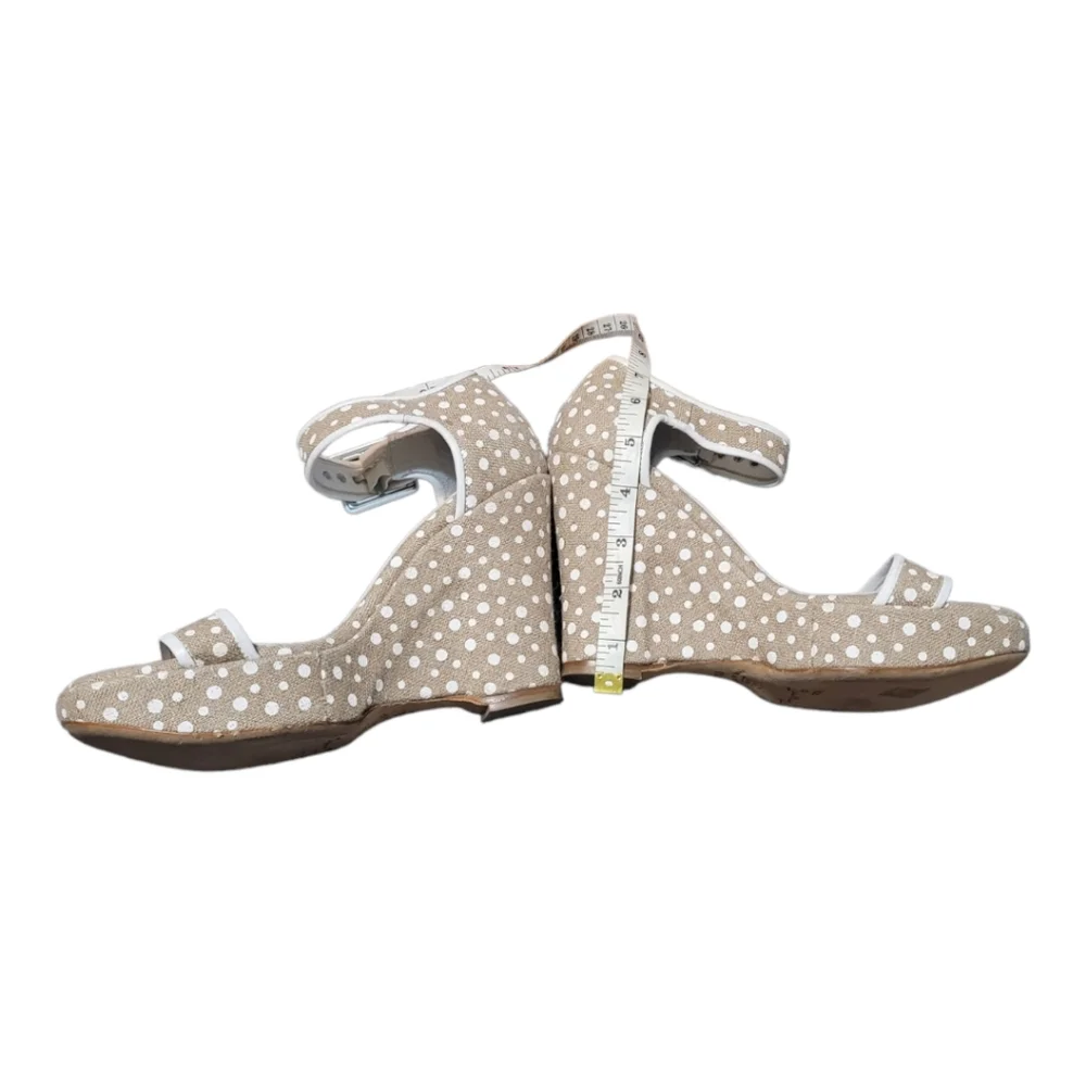 Marchez Vous White Dot LinenPlatform Heels, 8.5| Made in Italy.